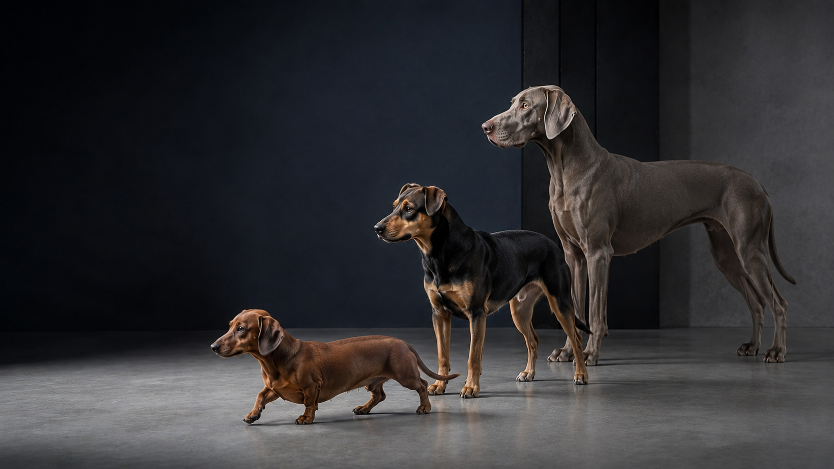 Dogs of different sizes and body conformations