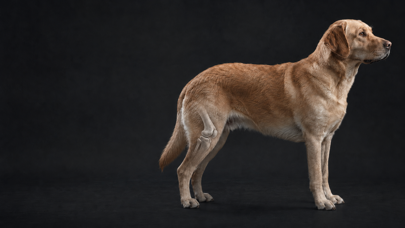 Dog with anatomical representation of the knee